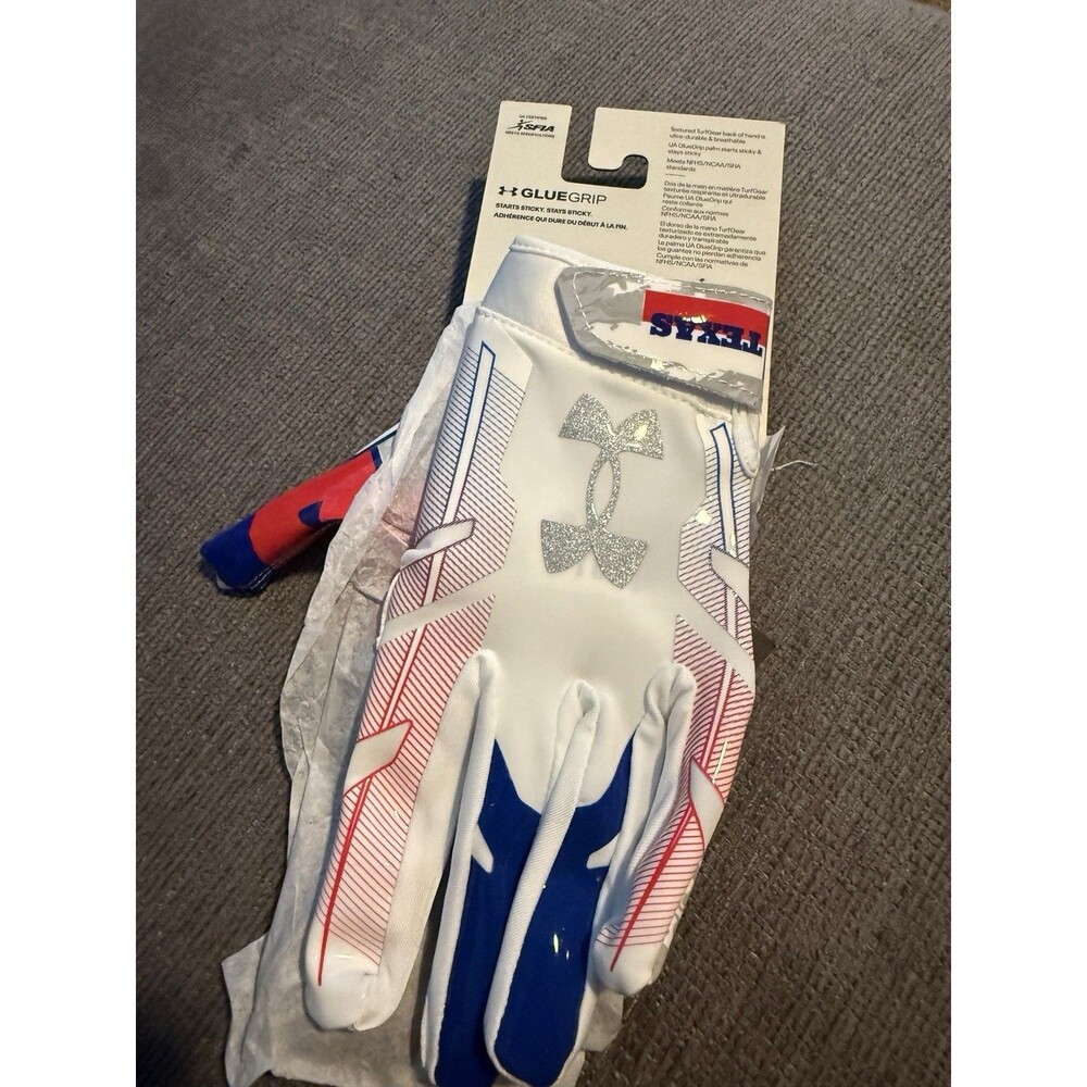 Under Armour UA F8 Football Gloves MD USA Flag Limited Edition GlueGrip New - Picture 4 of 5